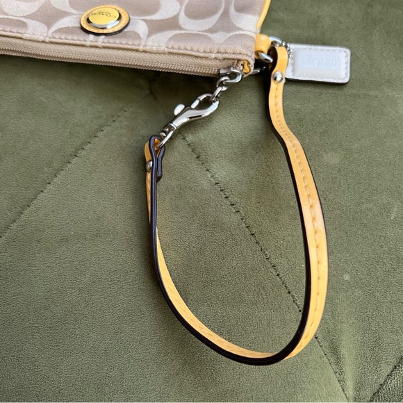 Coach Tan Cream Canvas Yellow Leather Wristlet - Picture 3 of 4